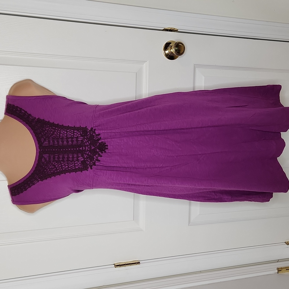 Eddie Bauer embroidered purple sleeveless tank dress cotton size large
